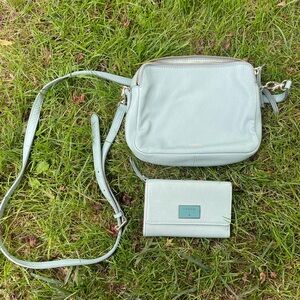 Fossil Sea Foam Green Crossbody Bag with Adjustable Strap AND Matching Wallet